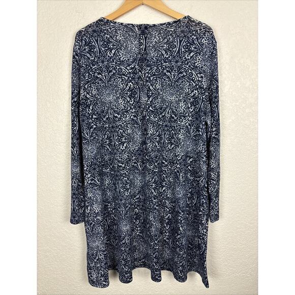 Chicos Medallion Button Back Women’s Tunic Dress Size 2/Size Medium Blue Boho - Picture 4 of 9